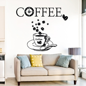 디자인벽시계 인테리어벽시계 벽시계 스티커 im290-한잔의 커피타임 그래픽시계(중형) 