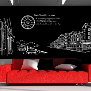디자인벽시계 인테리어벽시계 벽시계 스티커 is260-런던의 카페거리 그래픽시계_중형 