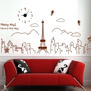디자인벽시계 인테리어벽시계 벽시계 스티커 ij279-에펠탑이 보이는세상_그래픽시계(중형) 