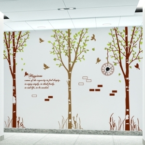 디자인벽시계 인테리어벽시계 벽시계 스티커 pj066-휴식을 주는 자작나무숲_그래픽시계(중형) 