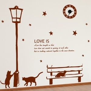 벽시계스티커 디자인벽시계 인테리어벽시계 pj057-별빛아래 고양이들과 그래픽시계(중형) 