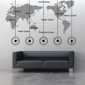 벽시계 스티커 디자인벽시계 인테리어벽시계 그래픽스티커 pb121-월드타임맵 그래픽시계(중형) 
