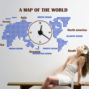 벽시계 스티커 디자인벽시계 인테리어벽시계 pk016-A MAP OF THE WORLD_그래픽시계(대형)