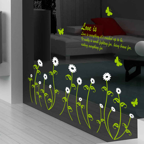 꽃밭 봄 줄기 꽃잎 나비 레터링 데코 인테리어 포인트 스티커 ik392-화창한봄날꽃과나비